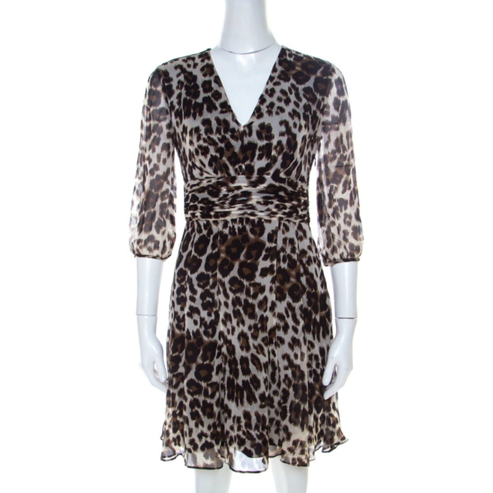 BNWT DIANE VON FURSTENBERG 100% SILK  SNOW CHEETAH PRINT A-LINE ABOVE KNEE DRESS
